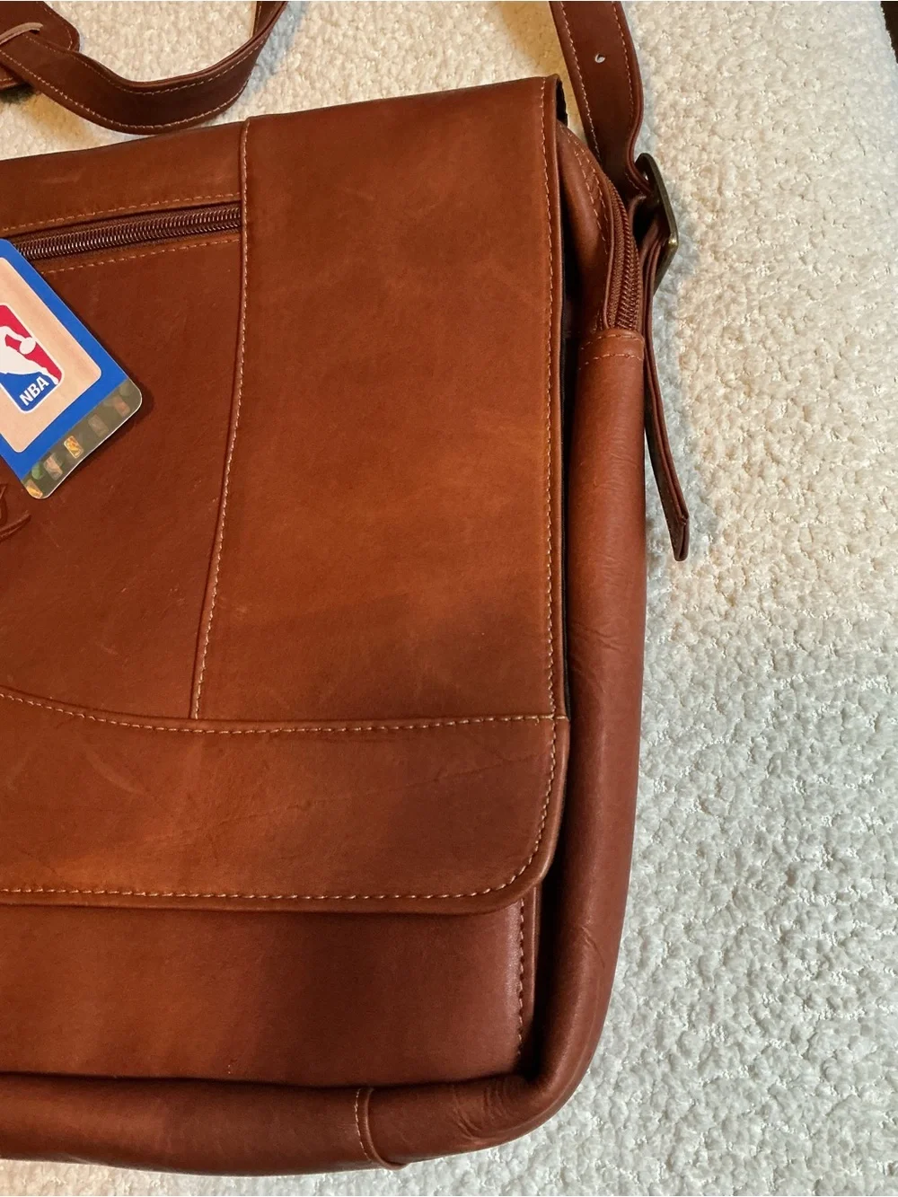 NBA Tan Leather Laptop Messenger Bag for Men 100% Leather